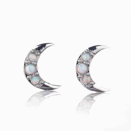Opal Crescent Moon Earrings