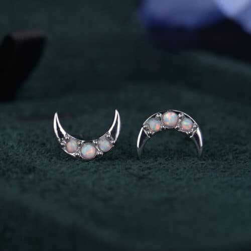 Opal Crescent Moon Earrings